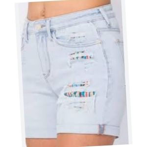 Judy Blue Los Angeles High Rise Light Wash Distressed Jean Shorts